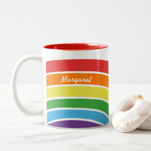 Gepersonaliseerde Trendy Rainbow Modern Pattern Gi Tweekleurige Koffiemok