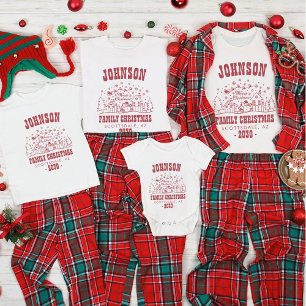 Gepersonaliseerde Trendy Snowman Familie Kerstmis T-shirt