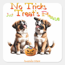 Gepersonaliseerde Trick Treat Halloween Saint Bern Vierkante Sticker