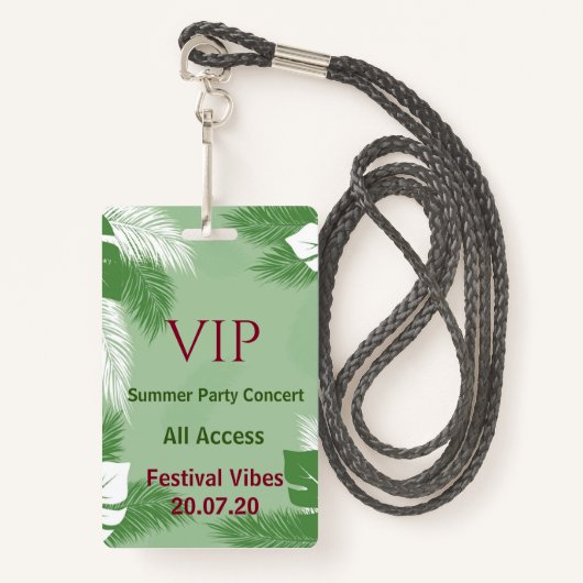 Gepersonaliseerde Tropical Beach Party VIP Access Badge (Voorkant met draagriem)