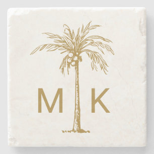 Gepersonaliseerde Tropical Gold Palm Tree Monogram Stenen Onderzetter