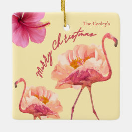 Gepersonaliseerde Tropische Flamingo Kerst Keepsak Keramisch Ornament