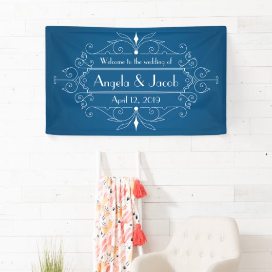 Gepersonaliseerde Trouwbanner Marine Blauw Spandoek (Insitu)