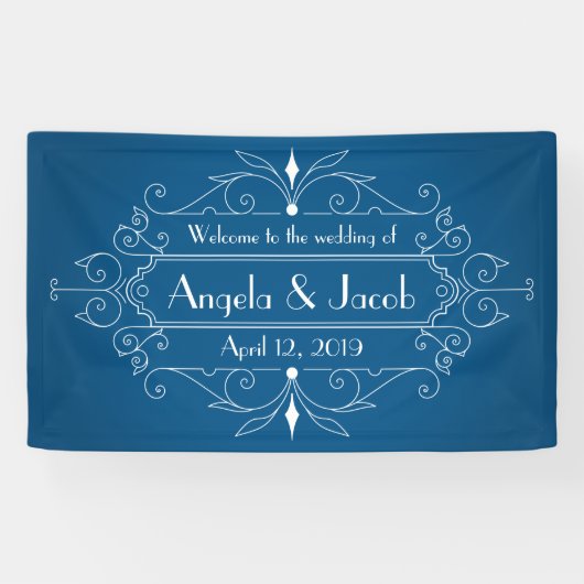 Gepersonaliseerde Trouwbanner Marine Blauw Spandoek (Horizontaal)