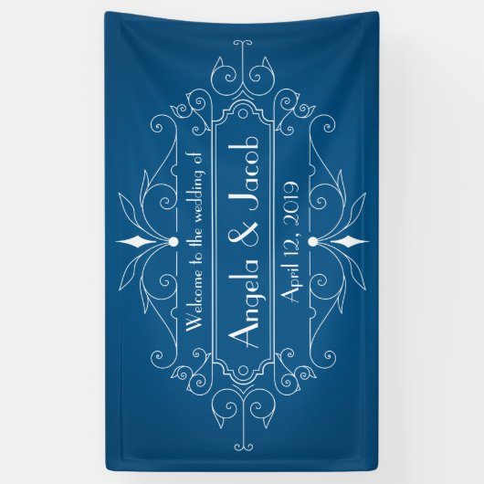 Gepersonaliseerde Trouwbanner Marine Blauw Spandoek (Verticaal)