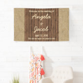 Gepersonaliseerde Trouwbanner Rustieke Burlap Hout Spandoek (Insitu)