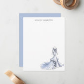Gepersonaliseerde trouwjurk Dusty Blue Note Kaart Notitiekaartje (Voorkant / Achterkant in situ)