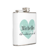 Gepersonaliseerde turquoise hartkolf voor bruidsme heupfles (Rechts)