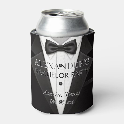 Gepersonaliseerde Tuxedo stijl Bachelor Party Blikjeskoeler (Blikje Voorkant)