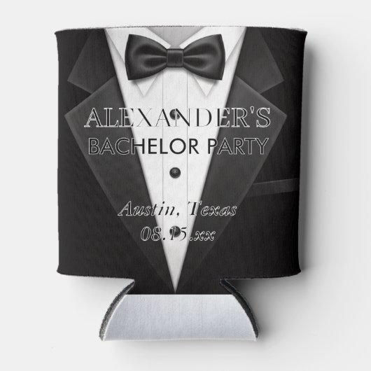 Gepersonaliseerde Tuxedo stijl Bachelor Party Blikjeskoeler (Voorkant)
