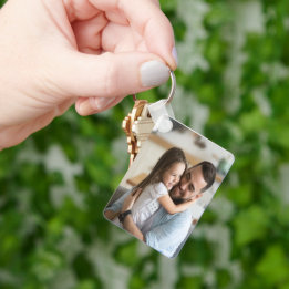 Gepersonaliseerde twee foto dubbelzijdig aluminium sleutelhanger