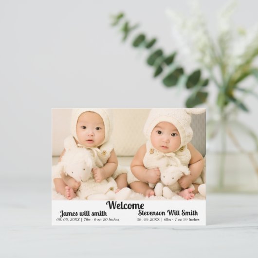 gepersonaliseerde tweelingaankondiging briefkaart (Staand voorkant)