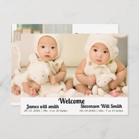 gepersonaliseerde tweelingaankondiging briefkaart (Voorkant / Achterkant)