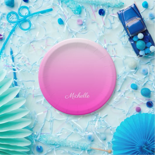 Gepersonaliseerde tweetonige gradiënt ombre hete r papieren bordje (Feest)