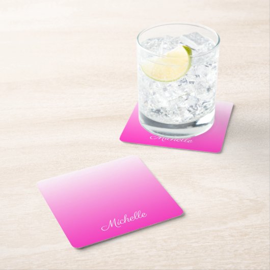 Gepersonaliseerde tweetonige gradiënt ombre hete r vierkante kartonnen onderzetter (Insitu)