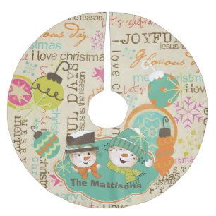 Gepersonaliseerde Typografie Snowmen Holiday Tree Kerstboom Rok