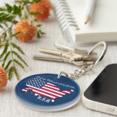 Gepersonaliseerde U.S.A. vlag en kaart Navy Blue W Sleutelhanger (Voorkant Rechts)