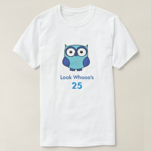 Gepersonaliseerde Uil verjaardag blauw T-shirt