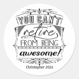 Gepersonaliseerde uittredingsofferte zwarte typogr ronde sticker