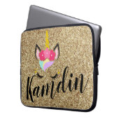 Gepersonaliseerde Unicorn Gold Glitter Laptop Hoes (Voorkant Links)