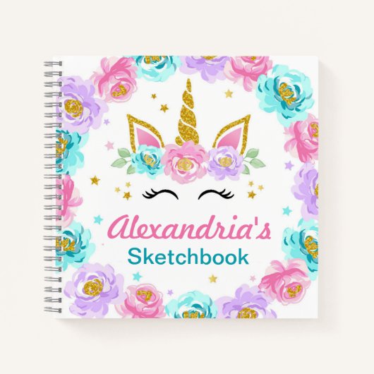 Gepersonaliseerde Unicorn Kids Verjaardagsfeestje Notitieboek (Voorkant)