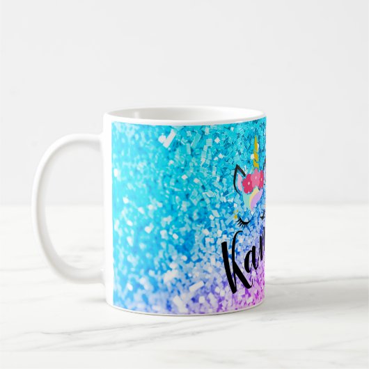 Gepersonaliseerde Unicorn Ombre Glitter Coffee Mok (Links)