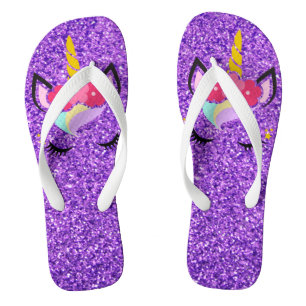 Gepersonaliseerde Unicorn Purp Glitter Flipflop Sa Teenslippers