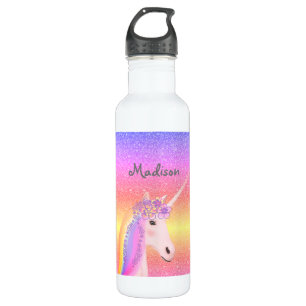 Gepersonaliseerde Unicorn Rainbow Glitter Kinderen Waterfles