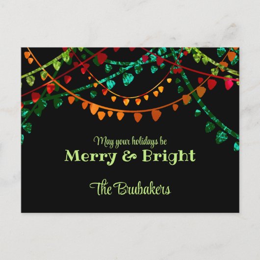 Gepersonaliseerde unieke kleurrijke kerstverlichti feestdagenkaart (Voorkant)
