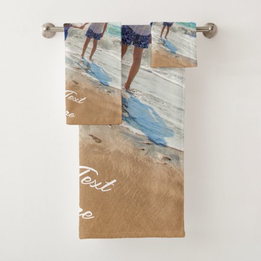 Gepersonaliseerde uw foto badhanddoek set met teks bad handdoek (Insitu)