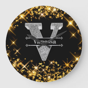 Gepersonaliseerde V Initiaal Silver Monogram Jouw  Grote Klok