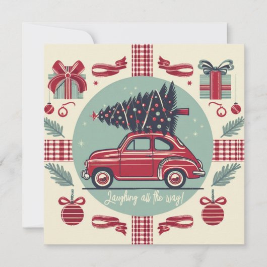 Gepersonaliseerde  vakantie retro kerstauto (Voorkant)