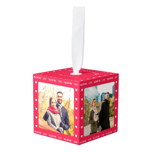 Gepersonaliseerde Valentijnsdag Gift Rood Multi Fo Kubus Ornament (Voorkant hoekig)