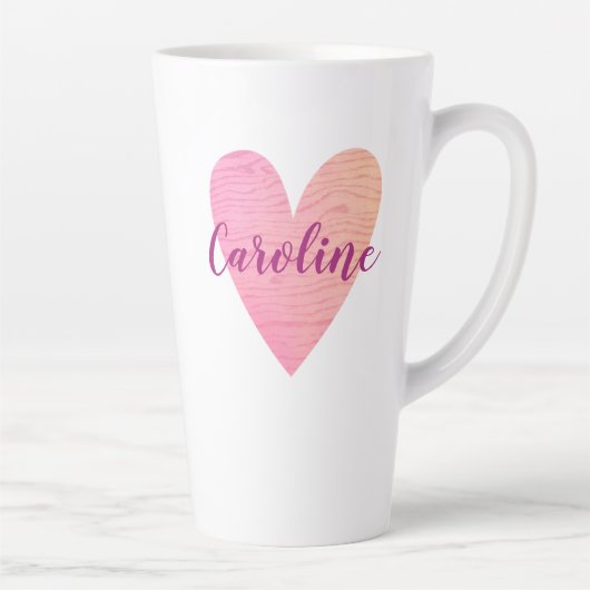 Gepersonaliseerde Valentijnsdag roze hartslag Latte Mok (Rechts)