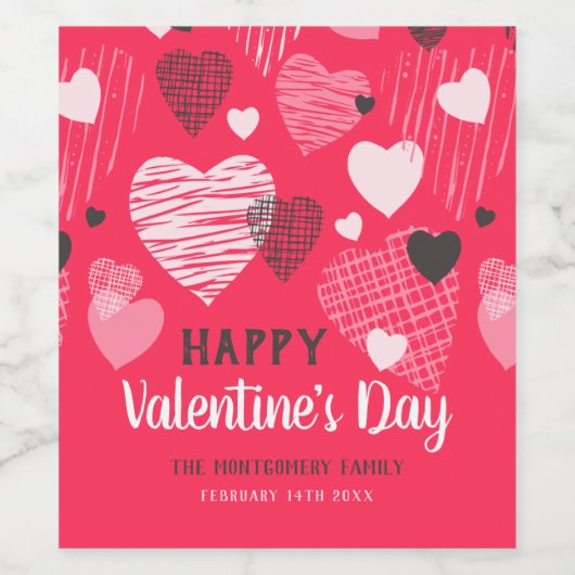 Gepersonaliseerde Valentijnsdag Whimsical Hearts Wijn Etiket (Enkel label)
