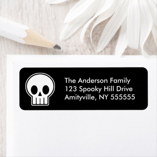 Gepersonaliseerde vector schedel retour adreslabel etiket (Insitu)
