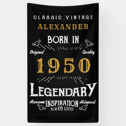 Gepersonaliseerde verjaardag 1950 Legendary Distre Spandoek (Verticaal)