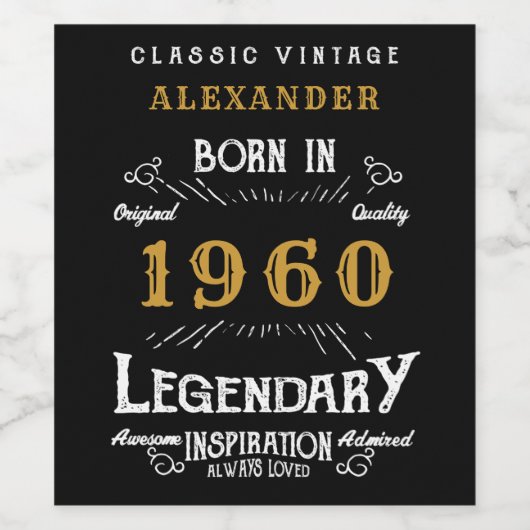 Gepersonaliseerde verjaardag 1960 Voeg Jouw naam L Wijn Etiket (Enkel label)