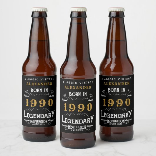 Gepersonaliseerde verjaardag 1990 Voeg Jouw naam L Bier Etiket (Flessen)