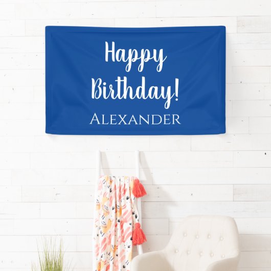 Gepersonaliseerde verjaardag Blauw Gelukkige Verja Spandoek (Insitu)
