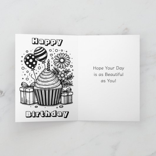 Gepersonaliseerde verjaardag en kleurplaat kaart (Binnen)