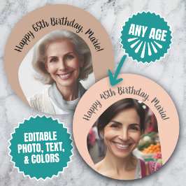 Gepersonaliseerde Verjaardag Foto Naam Elke Leefti Ronde Sticker