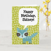 Gepersonaliseerde Verjaardag Kaart Blauwe Wasbeer (Gele Bloem)