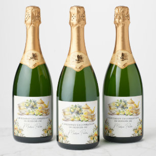 Gepersonaliseerde Verjaardag Lemon Tea Party  Sparkling Wijnetiket