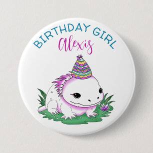 Gepersonaliseerde verjaardag meisje axolotl thema ronde button 7,6 cm