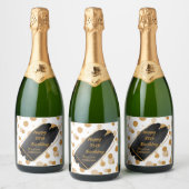 Gepersonaliseerde verjaardag Moderne zwarte en gou Sparkling Wijnetiket (Flessen)