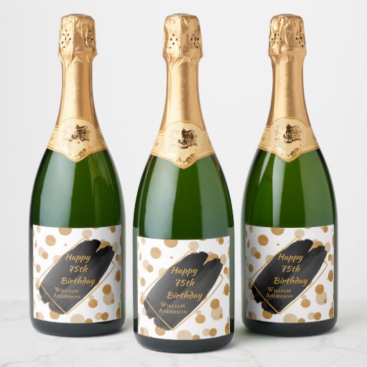 Gepersonaliseerde verjaardag Moderne zwarte en gou Sparkling Wijnetiket (Flessen)