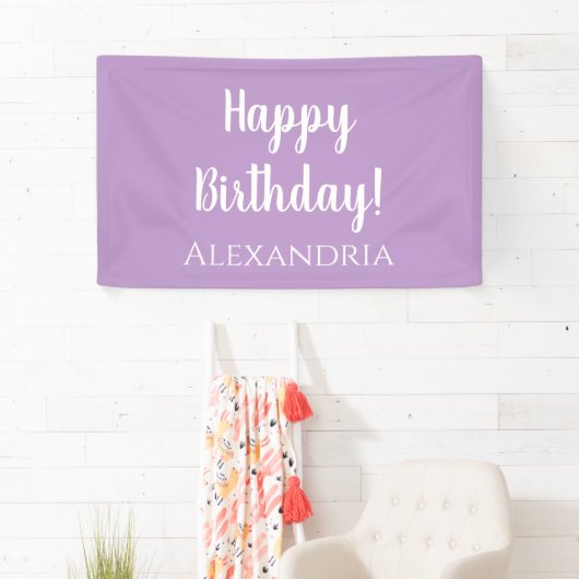 Gepersonaliseerde Verjaardag Paarse Lila Happy Bir Spandoek (Insitu)