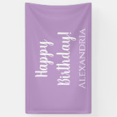 Gepersonaliseerde Verjaardag Paarse Lila Happy Bir Spandoek (Verticaal)