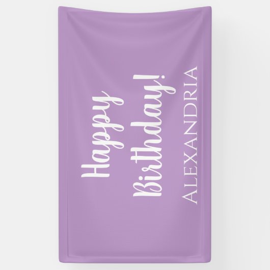 Gepersonaliseerde Verjaardag Paarse Lila Happy Bir Spandoek (Verticaal)